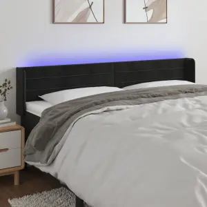 Zagłówek do łóżka z LED, czarny, 183x16x78/88 cm, aksamit