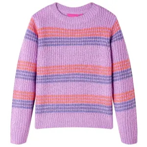 Sweter dziecięcy z dzianiny, w paski, liliowo-różowy, 92