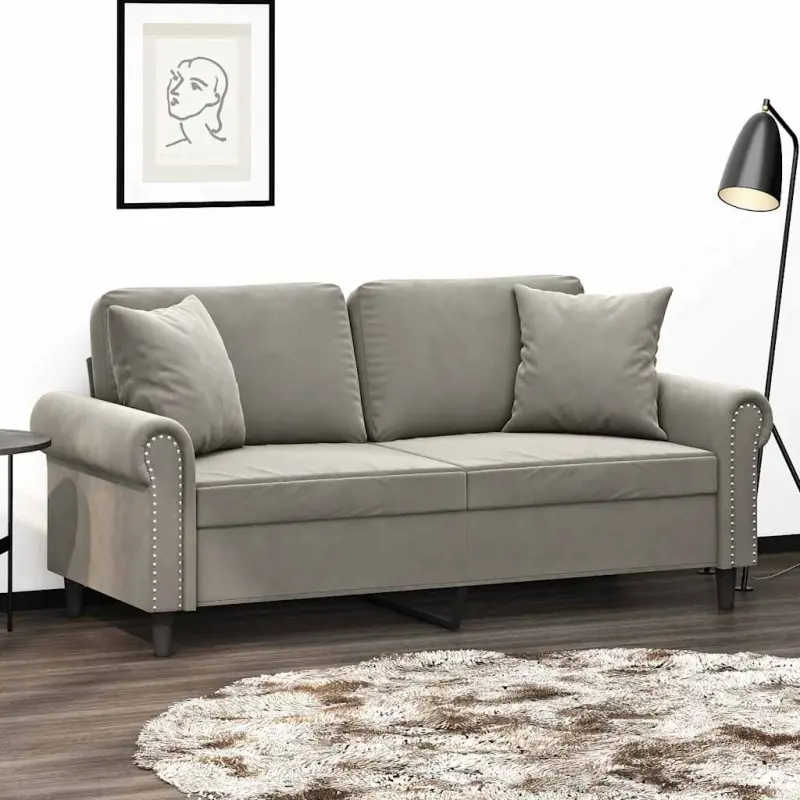2-osobowa sofa z poduszkami, jasnoszara, 140 cm, aksamit