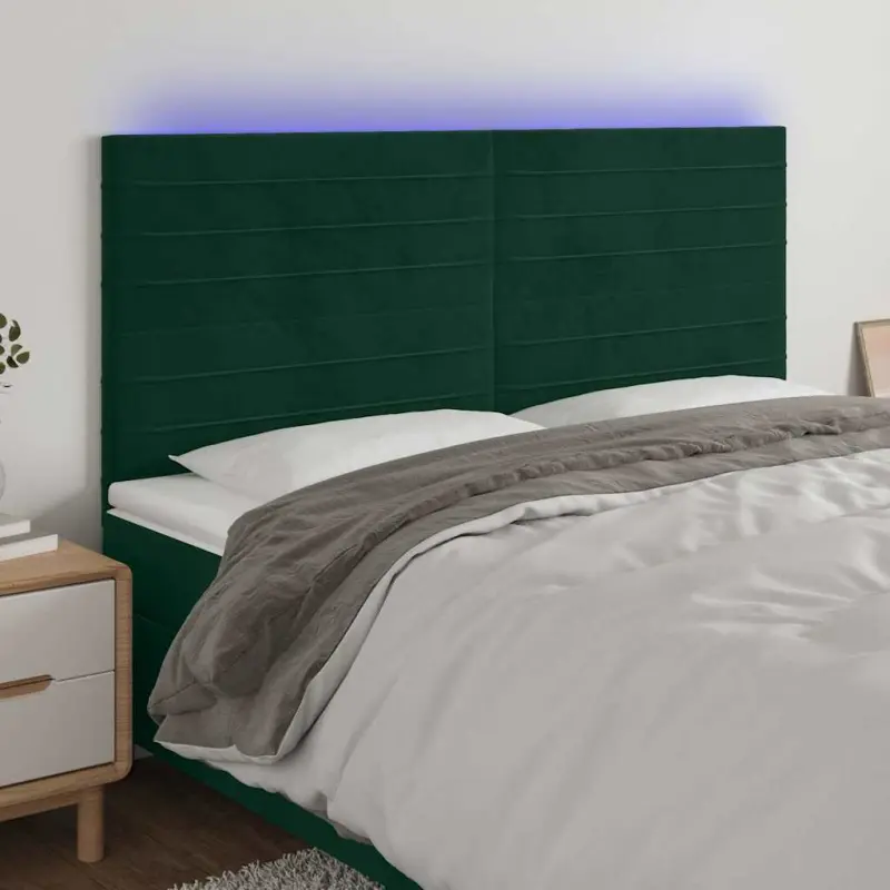 Zagłówek do łóżka z LED, ciemnozielony, 200x5x118/128 cm