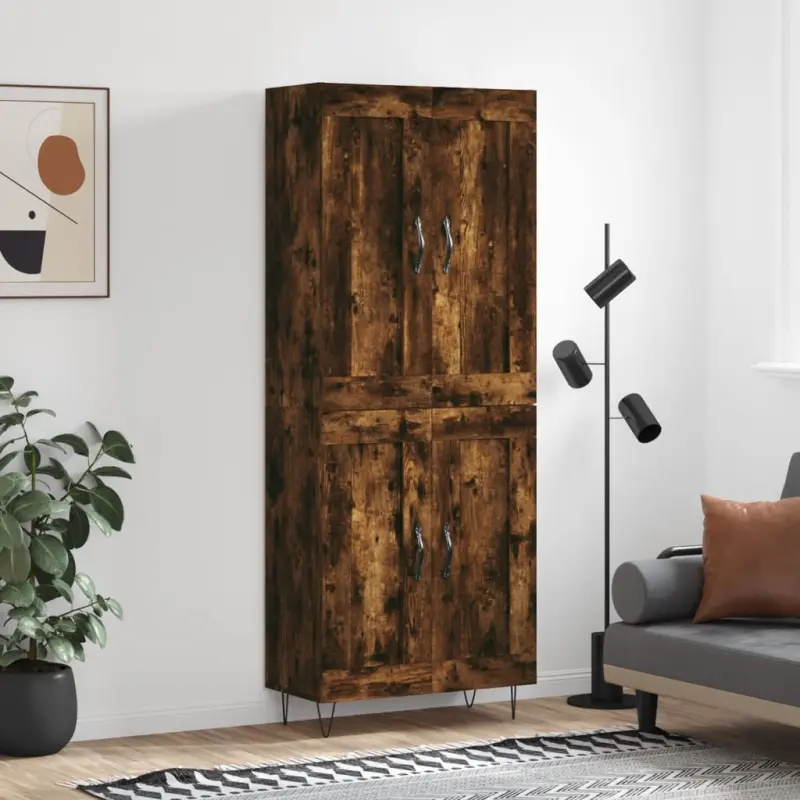 Witrynka przydymiony dąb 69,5x34x180 cm materiał drewnopochodny