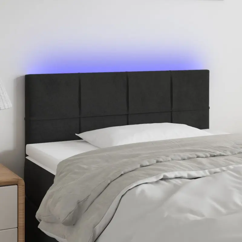 Zagłówek do łóżka z LED, czarny, 90x5x78/88 cm, aksamit