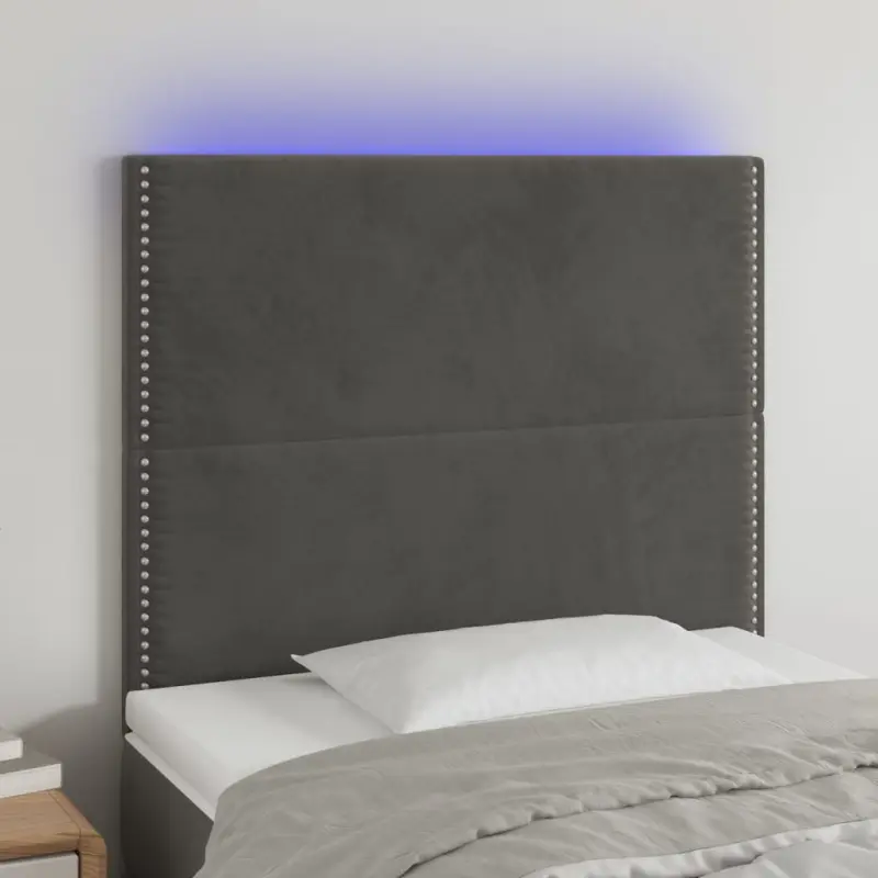 Zagłówek do łóżka z LED, ciemnoszary, 100x5x118/128 cm, aksamit