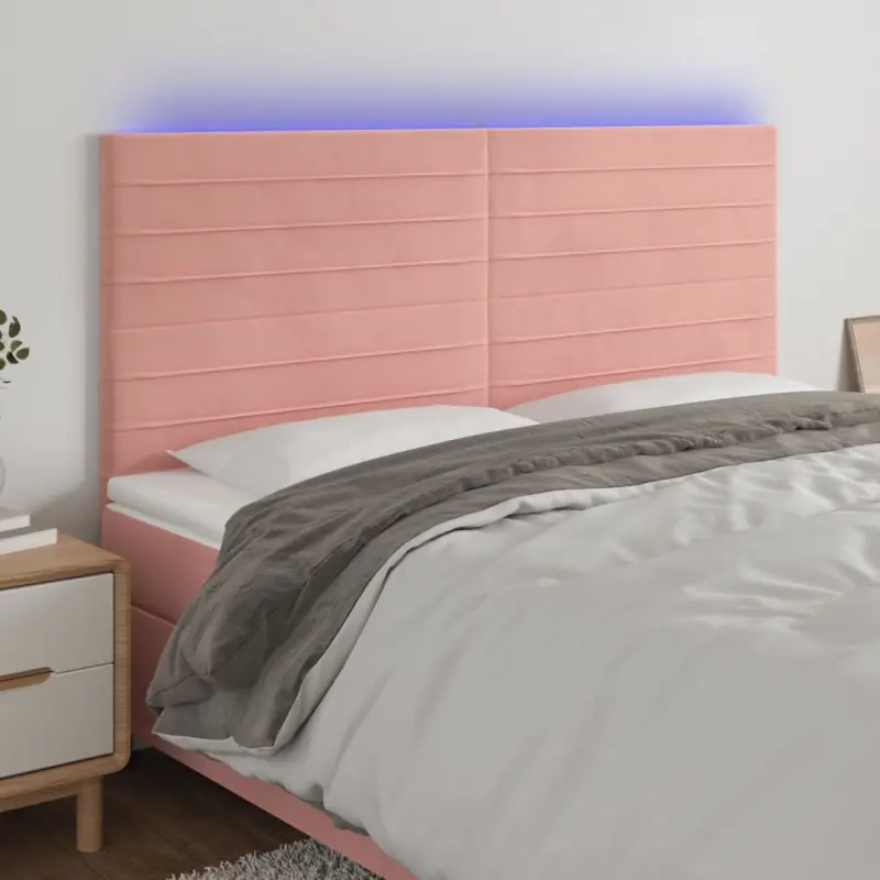 Zagłówek do łóżka z LED, różowy, 160x5x118/128 cm, aksamit