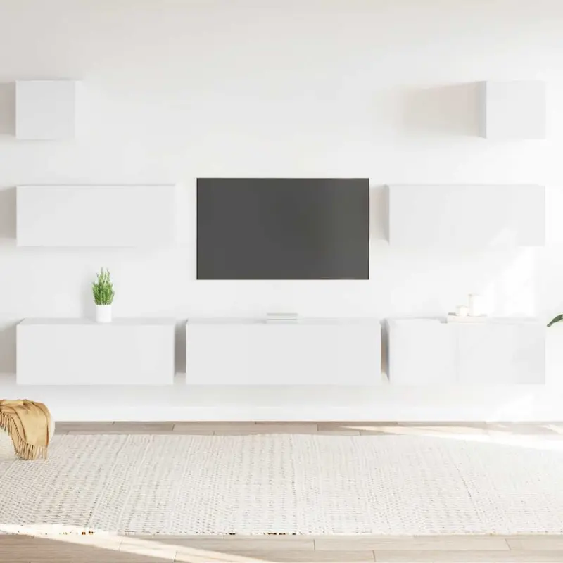 Zestaw 7 szafek TV, Biały, materiał drewnopochodny