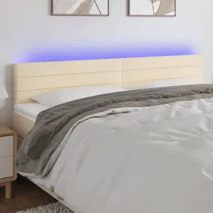 Zagłówek do łóżka z LED, kremowy, 200x5x78/88 cm, tkanina
