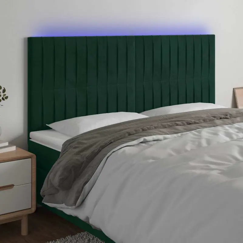Zagłówek do łóżka z LED, ciemnozielony, 160x5x118/128 cm