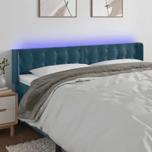 Zagłówek do łóżka z LED ciemnoniebieski 163x16x78/88 cm aksamit