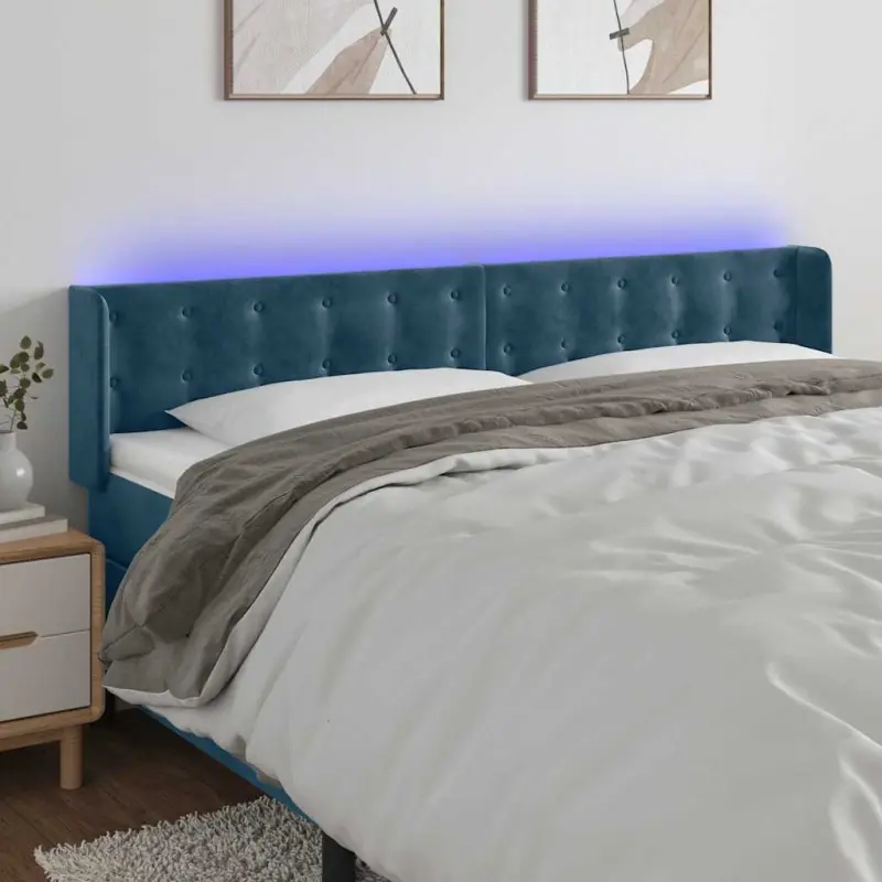 Zagłówek do łóżka z LED ciemnoniebieski 163x16x78/88 cm aksamit