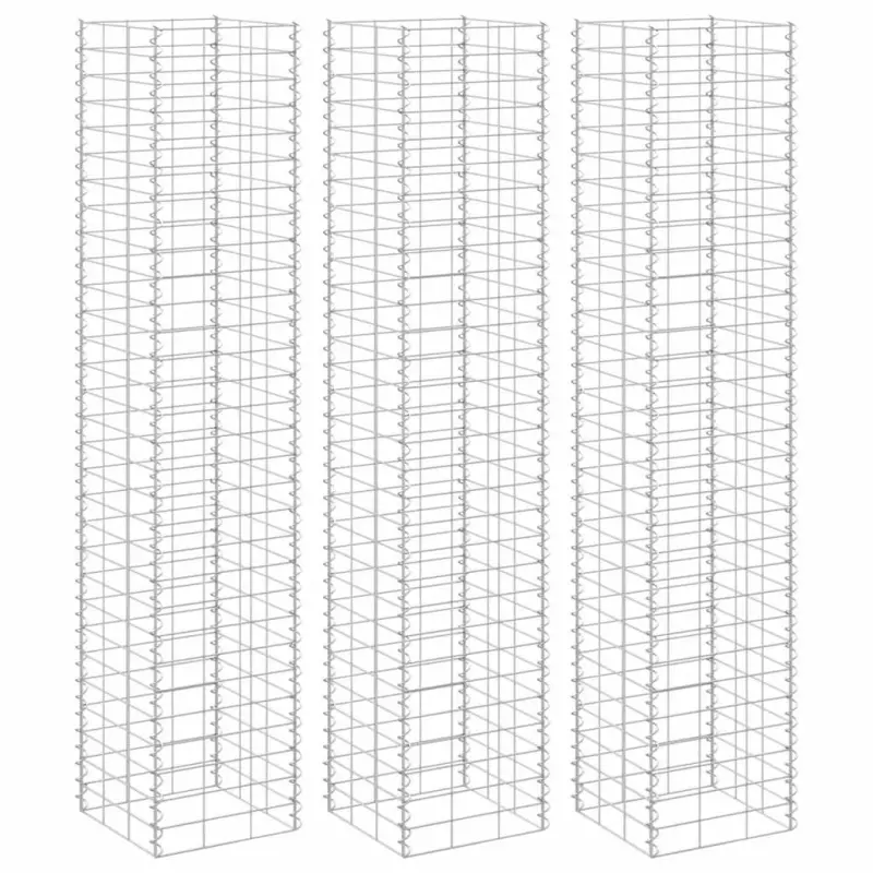 Wysokie donice gabionowe, 3 szt., 30x30x150 cm, żelazo