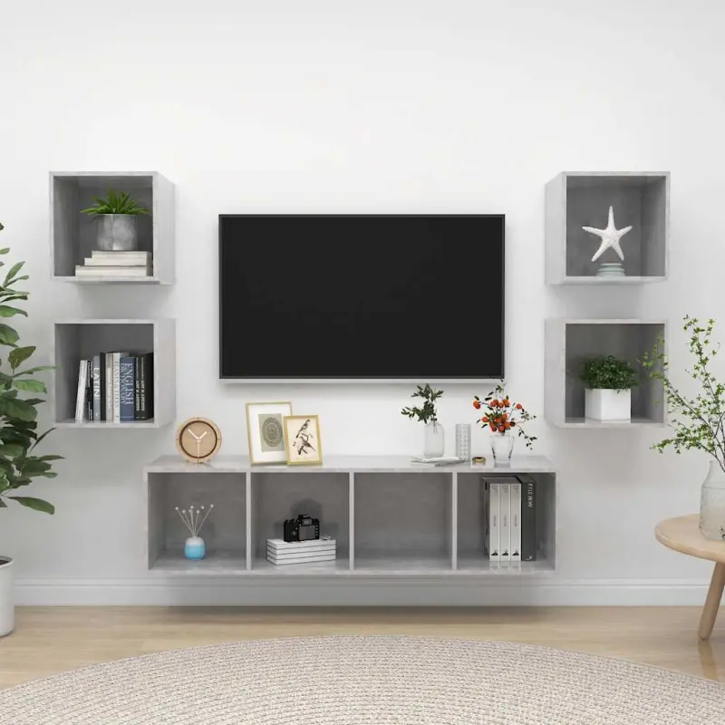 5-cz. zestaw szafek TV, szarość betonu, materiał drewnopochodny