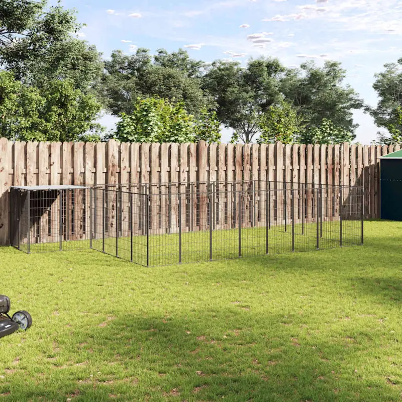 Kojec dla psa, czarny, 15,73 m², stalowy