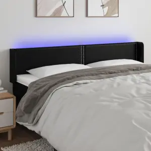 Zagłówek do łóżka z LED, czarny, 203x16x78/88cm, sztuczna skóra