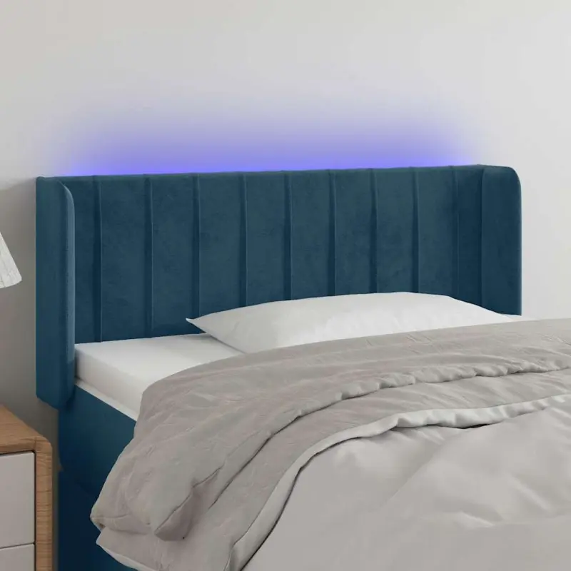Zagłówek do łóżka z LED, ciemnoniebieski 83x16x78/88cm, aksamit