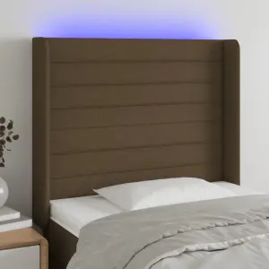 Zagłówek do łóżka z LED ciemnobrązowy, 83x16x118/128 cm tkanina