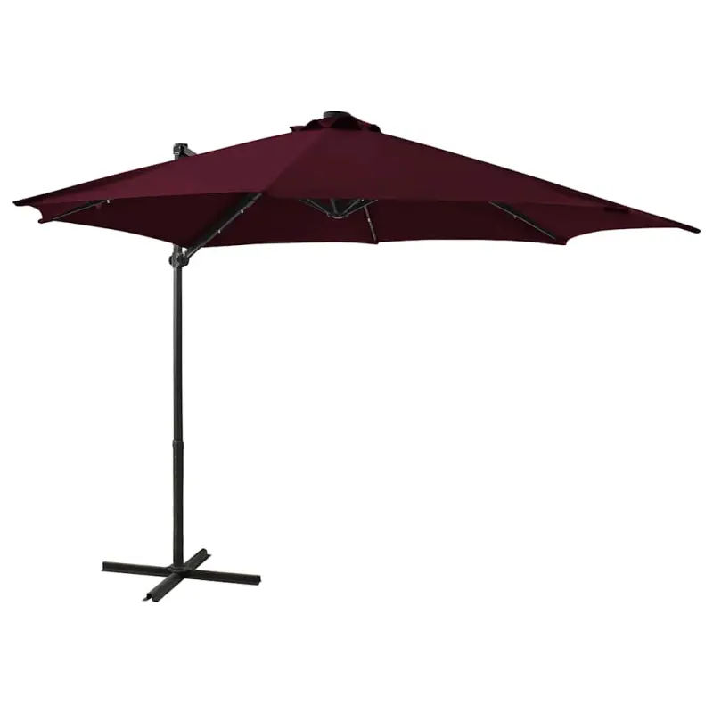 Parasol wiszący z LED i słupkiem, bordowy, 300 cm