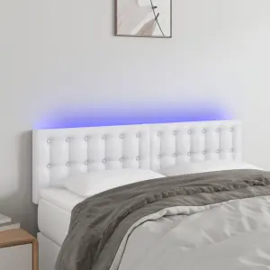 Zagłówek do łóżka z LED, biały, 144x5x78/88 cm, sztuczna skóra