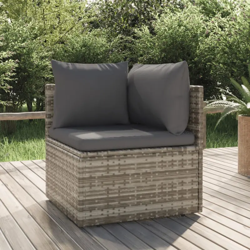 Ogrodowa sofa narożna z poduszkami, szara, 57x57x56 cm