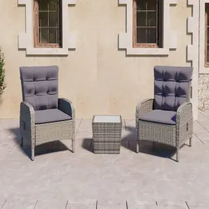 Meble ogrodowe 3-częściowy zestaw bistro rattan PE szary z poduszkami