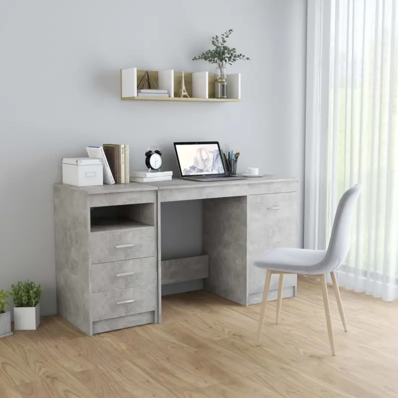 Biurko, szarość betonu, 140x50x76 cm, materiał drewnopochodny