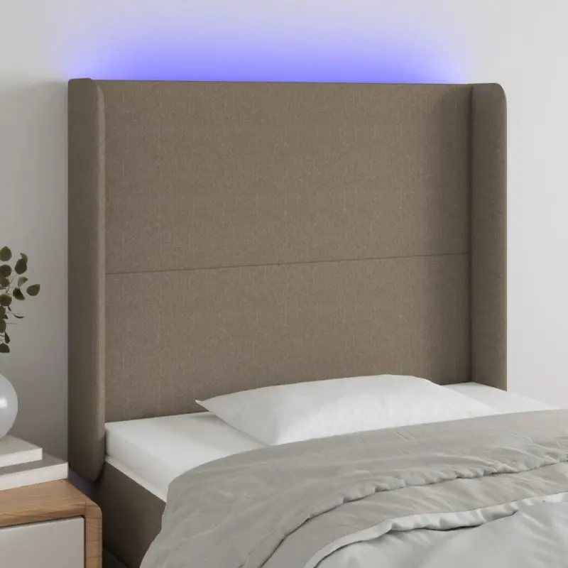 Zagłówek do łóżka z LED, taupe, 83x16x118/128 cm, tkanina