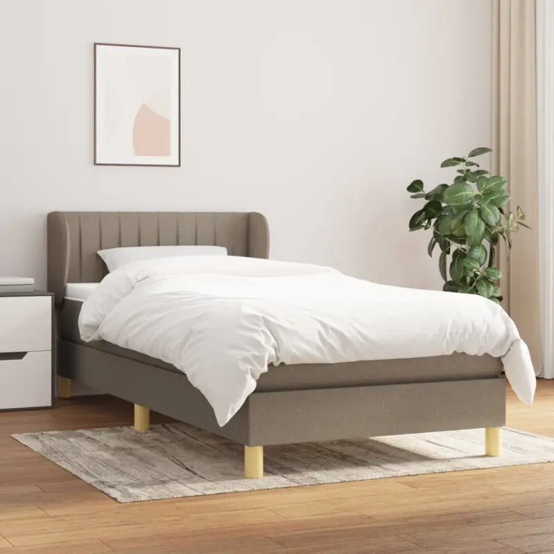 Łóżko kontynentalne z materacem, taupe, tkanina, 100x200 cm