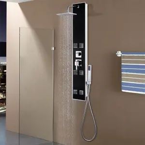 Panel prysznicowy, szkło, 18 x 42,1 x 120 cm, czarny