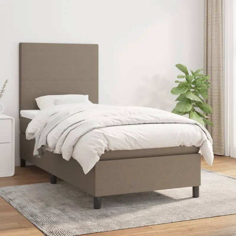 Łóżko kontynentalne z materacem, taupe, tkanina, 80x200 cm