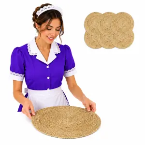 Maty na stół, 6 szt., gładkie, naturalne, 38 cm, okrągłe, juta