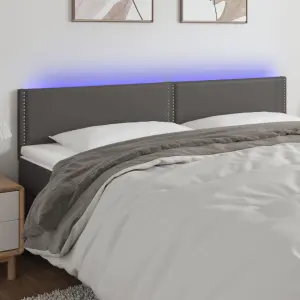 Zagłówek do łóżka z LED, szary, 200x5x78/88 cm, sztuczna skóra