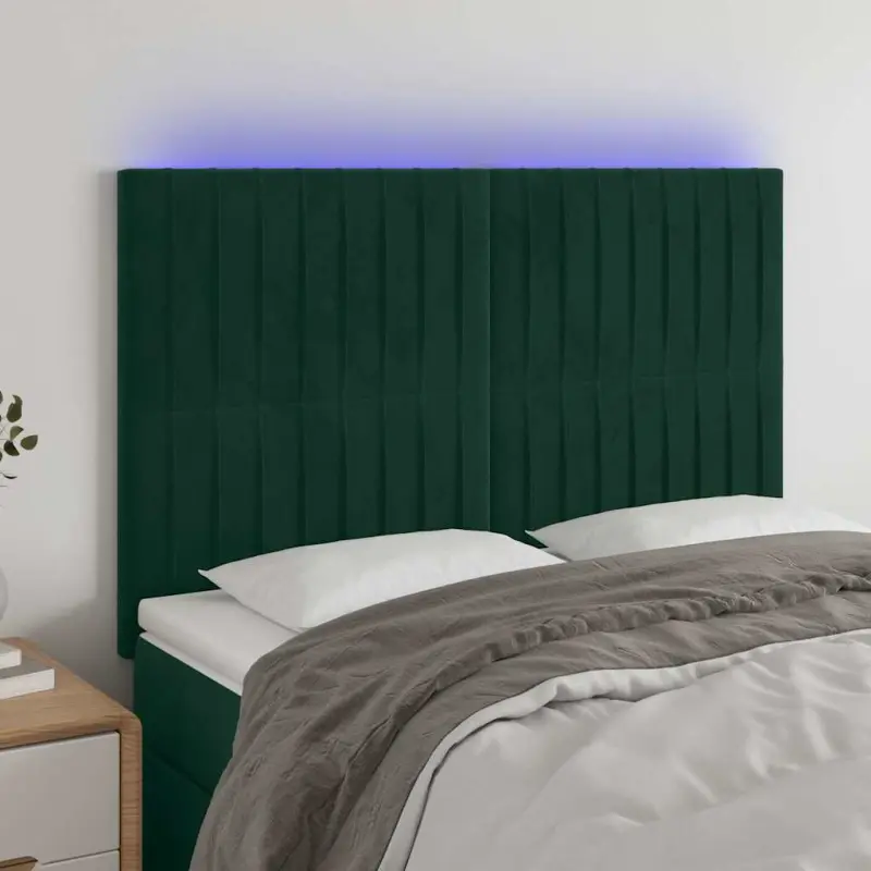Zagłówek do łóżka z LED, ciemnozielony, 144x5x118/128 cm