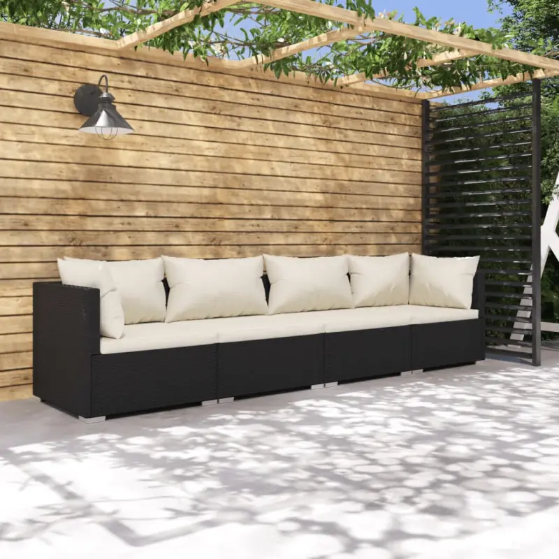 4-cz. zestaw wypoczynkowy do ogrodu, poduszki, rattan PE czarny