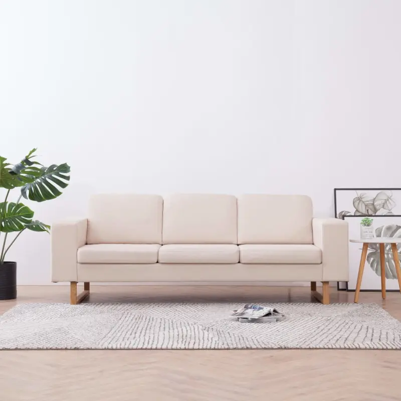 Sofa 3-osobowa, tapicerowana tkaniną, kremowa