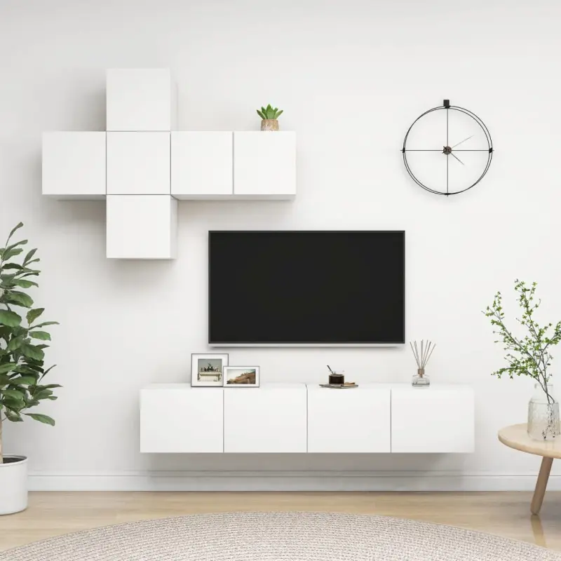 7-cz. zestaw szafek TV, biały, materiał drewnopochodny