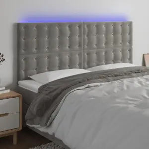 Zagłówek do łóżka z LED, jasnoszary, 180x5x118/128 cm, aksamit