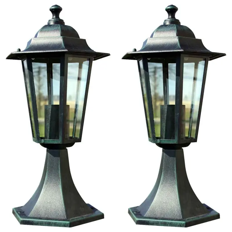Lampy ogrodowe, 2 szt., ciemnozielone/czarne, aluminium