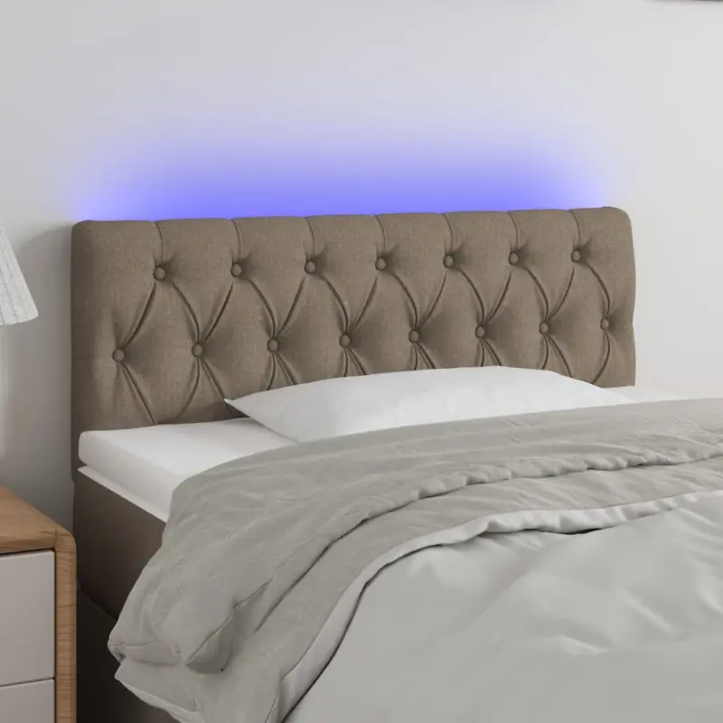 Zagłówek do łóżka z LED, taupe, 100x7x78/88 cm, tkanina