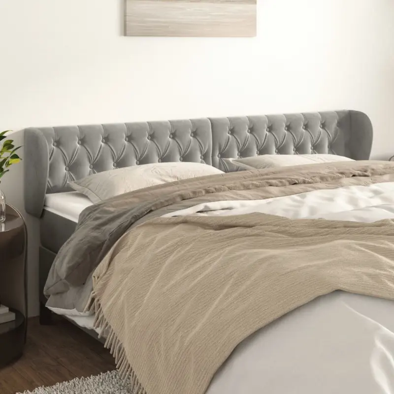 Zagłówek uszak, jasnoszary, 203x23x78/88 cm, aksamitny