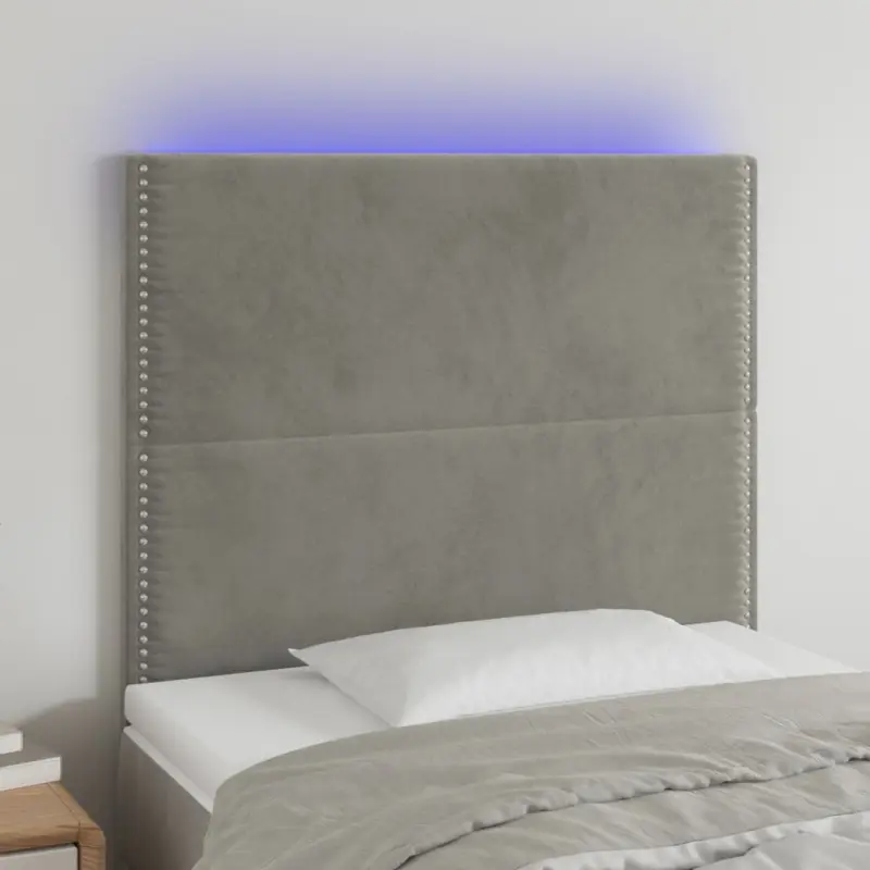 Zagłówek do łóżka z LED, jasnoszary, 80x5x118/128 cm, aksamit