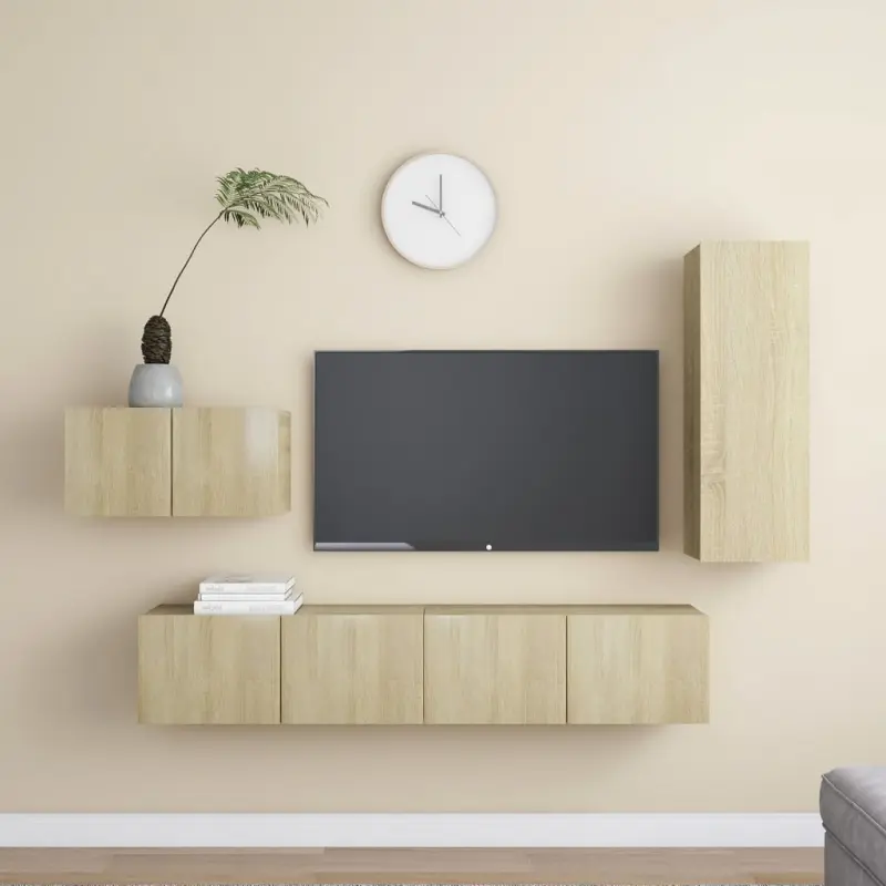 4-cz. zestaw szafek TV, dąb sonoma, materiał drewnopochodny