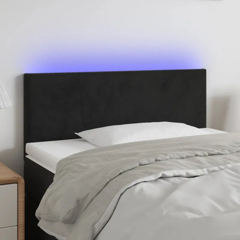 Zagłówek do łóżka z LED, czarny, 80x5x78/88 cm, aksamit