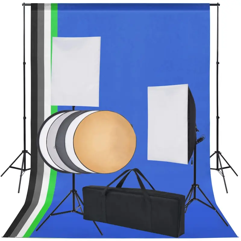 Sprzęt do studia fotograficznego: tło 5 kolorów i 2 softboxy