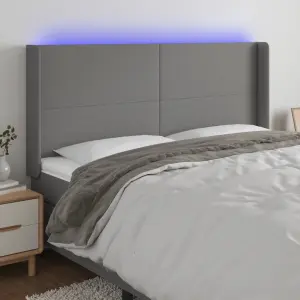 Zagłówek do łóżka z LED, ciemnoszary, 203x16x118/128cm, tkanina