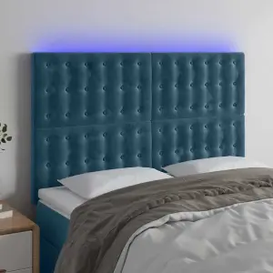 Zagłówek do łóżka z LED ciemnoniebieski, 144x5x118/128 cm