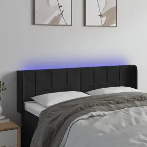 Zagłówek do łóżka z LED, czarny, 147x16x78/88 cm, aksamit