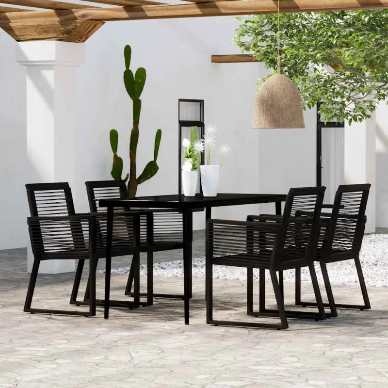 Meble ogrodowe 5-częściowy zestaw czarny rattan PVC stalowy stół i krzesła