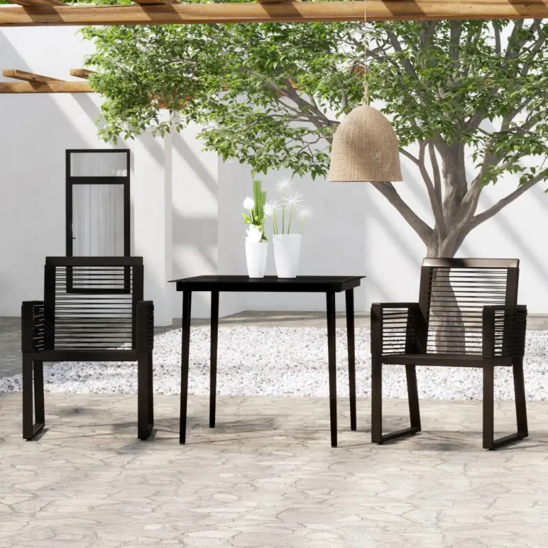 Meble ogrodowe 3-częściowe czarne z rattanem PVC i stalowym stołem