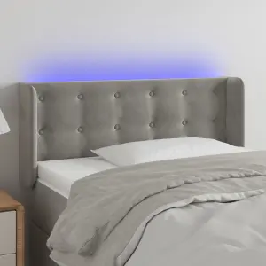 Zagłówek do łóżka z LED, jasnoszary, 83x16x78/88 cm, aksamit