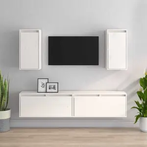 Szafki pod TV, 4 szt., białe, lite drewno sosnowe