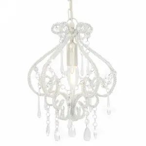 Lampa sufitowa z koralikami, biała, okrągła, E14